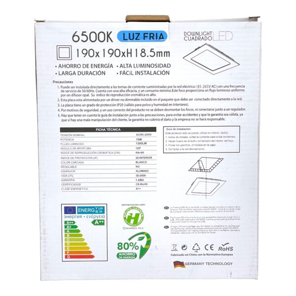LAMP PANEL LED CUAD EMP 6W 100-240V VERT SPS-004