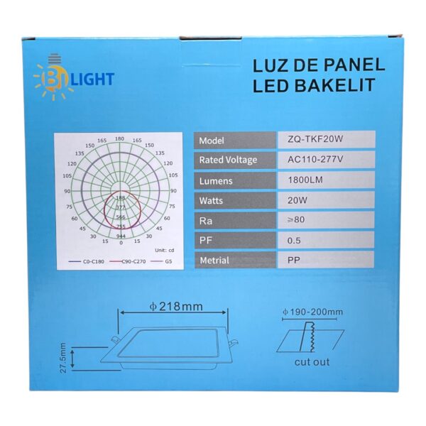 LAMP PANEL LED CUAD EMP 20W 110-277V ZQ-TKF20W BJ