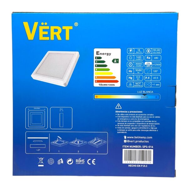 LAMP PANEL LED CUAD SUP 18W 100-240V VERT SPS-016