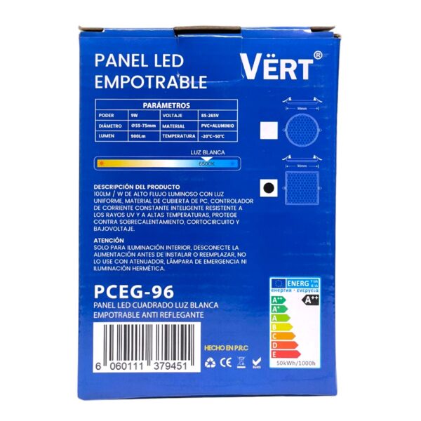 LAMP PANEL LED CUAD EMP 9W COLMENA L/BLANCA  85-265V VERT PCEG-96