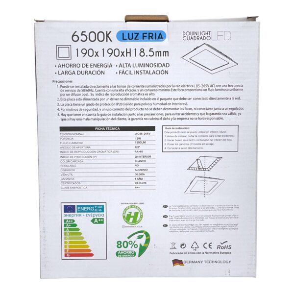 LAMP PANEL LED CUAD EMP 15W 85-265V HAMMER FHE-141215C