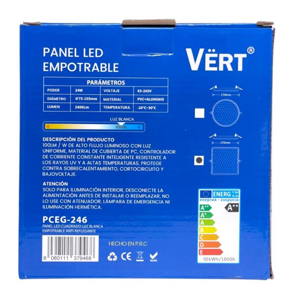 LAMP PANEL LED CUAD EMP 24W COLMENA 85-265V VERT PCEG-246